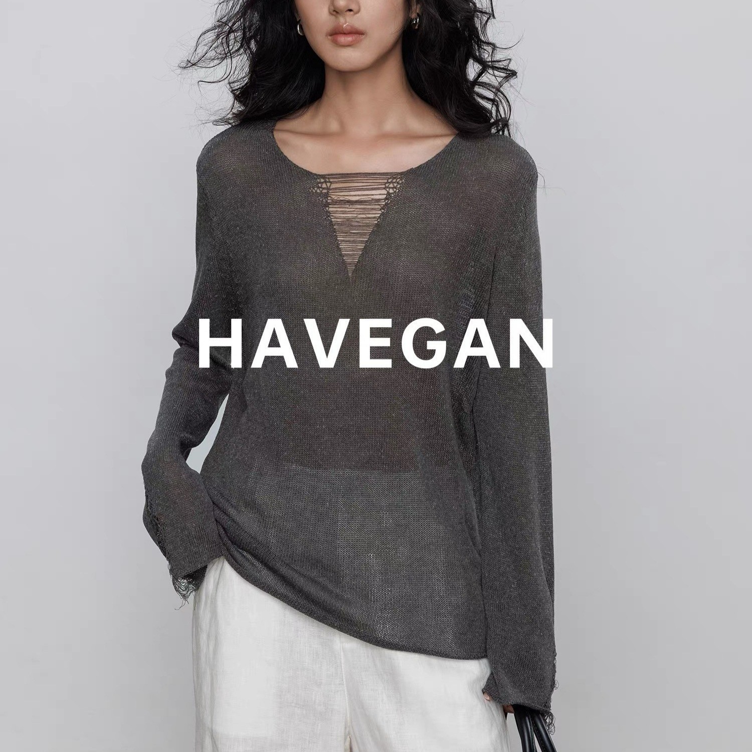 Havegan/Tencel Linen Design Knitted Sweater for Women, Autumn Sweater, Old Money Style, Lazy Casual Top