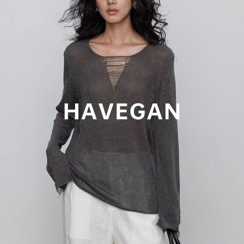 Havegan/Tencel Linen Design Knitted Sweater for Women, Autumn Sweater, Old Money Style, Lazy Casual Top
