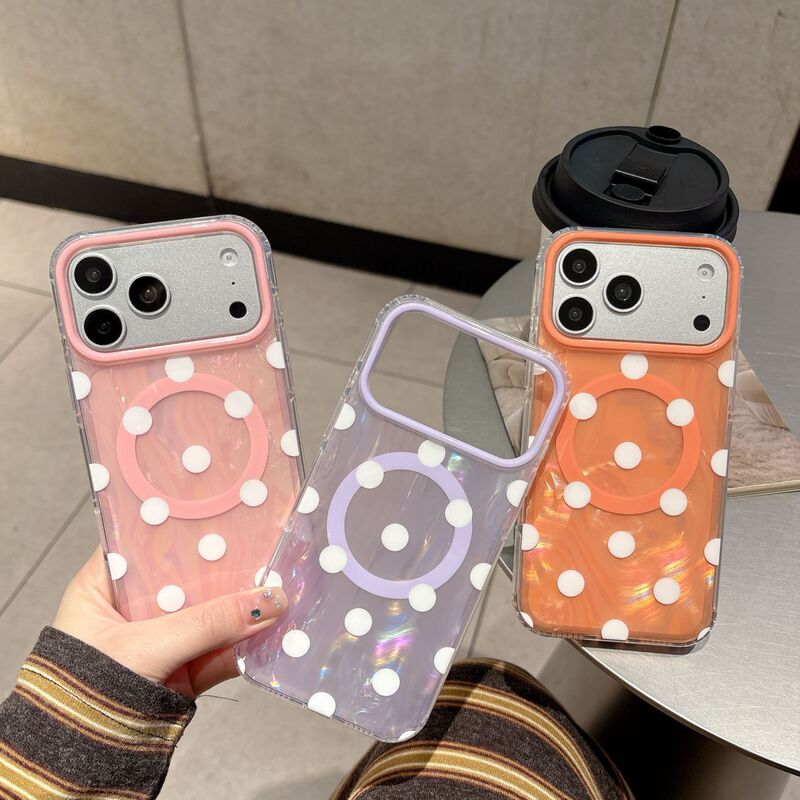Korean-Style Magnetic Wave Dot Design Suitable for iPhone 16 Protective Case 15Promax/17 Double-Layer Apple 17Pro Phone Case Korean-Style Magnetic Wave Dot Design Suitable for iPhone 16 Protective Case 15Promax/17 Double-Layer Apple 17Pro Phone Case