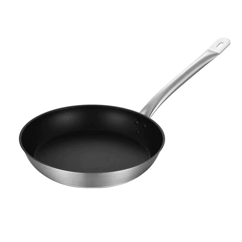 Сковорода Fry Pan Huanpeng для коммерческого использования - нержавеющая сталь / антипригарное покрытие, плоское дно, диаметр 18–32 см, ручки одна или две