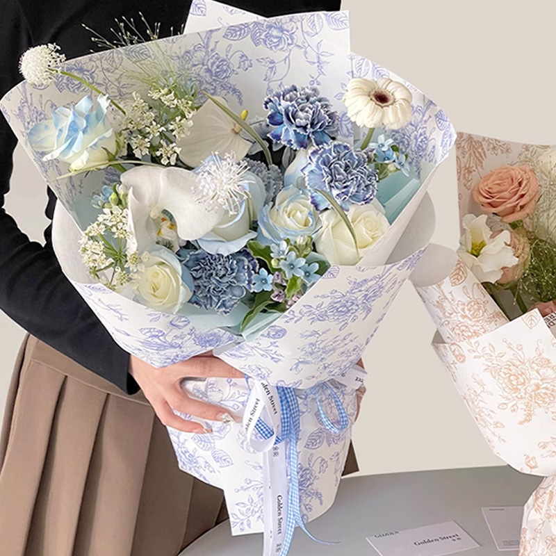 Papel de arte de flores retro europeo envasado de flores rojas floristas floristas hechas a mano material de envoltura de flores atmósfera papel