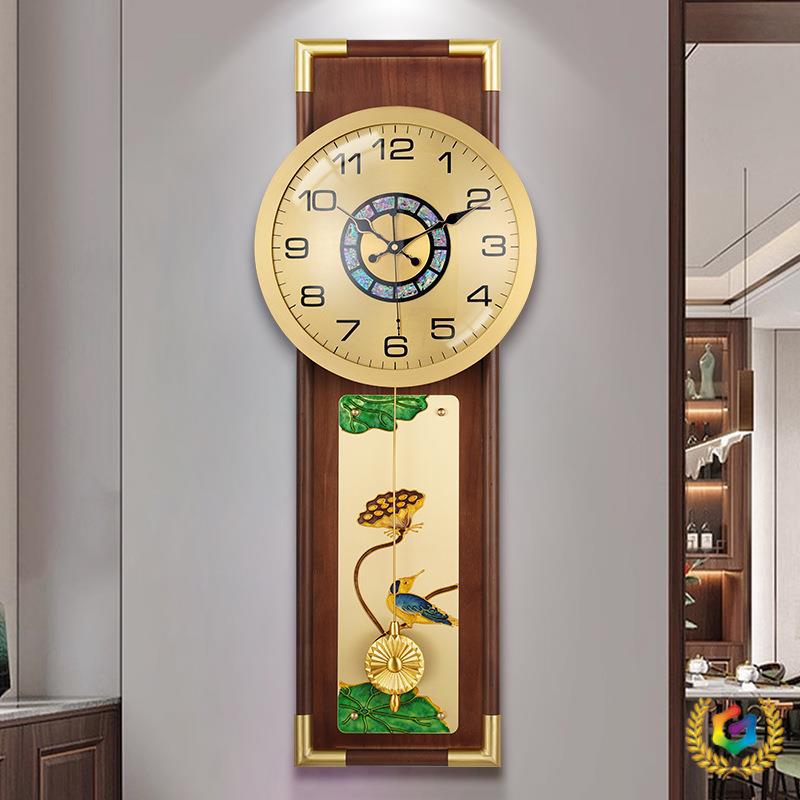 ✅新中式轻奢黄铜钟表别墅客厅欧式现代创意大气挂钟玄关时钟挂墙