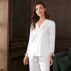 ZFクロスボーダーは春夏の女性のパジャマの長袖のズボンの部屋の服のスーツのシミュレーションの糸の薄いタイプのパジャマの2つのセットを提供します。