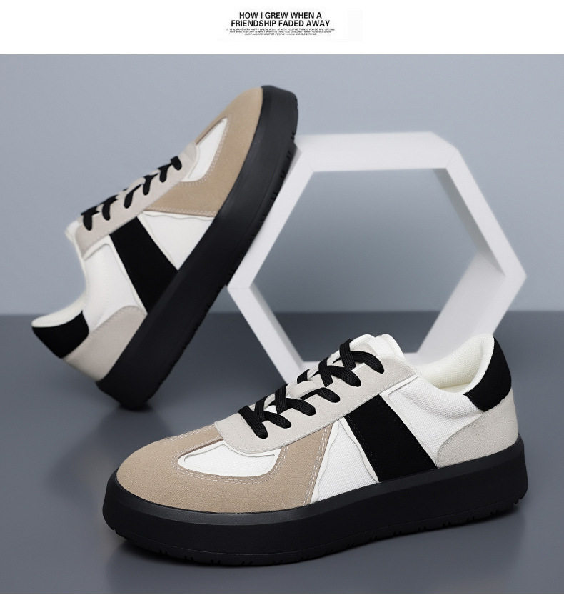Giày sneaker nam cổ thấp phối màu, mũi tròn, đế cao su, thoáng khí, dây buộc — Màu lạc đà, Màu trắng chi tiết 18