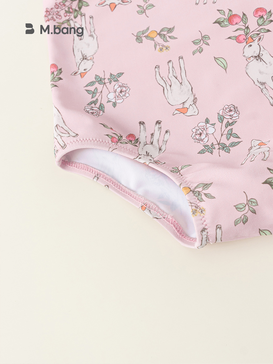 Youbao ropa para niños verano nuevo traje de baño de una pieza para niñas pequeño traje de baño de manga voladora con tirantes gorro de baño estampado traje de baño de vacaciones