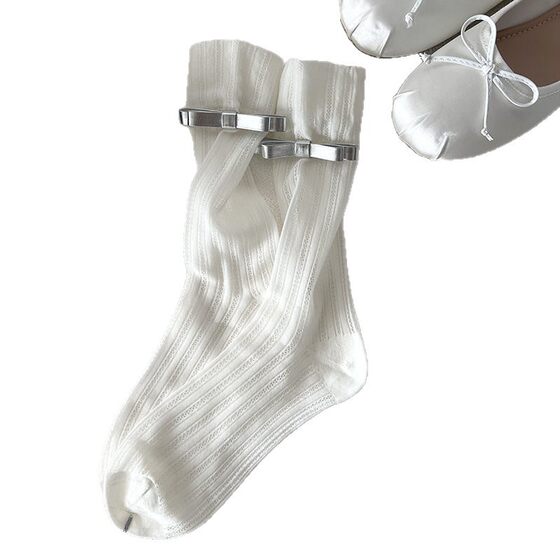 Spring and summer new thin mesh bow jewelry socks decorative socks light luxury European goods Lolita women's socks summer breathable