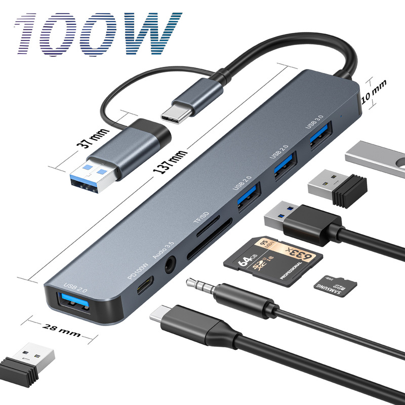type-c expansion dock USB3.0 + USB2.0 * 4/USB-C/PD100W notebook 7-in -1 docking station