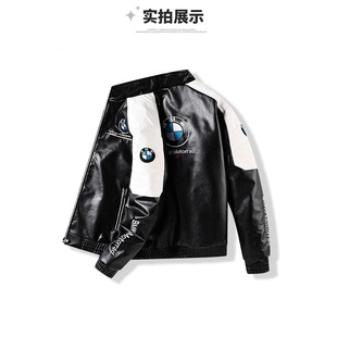 2025 Spring and Autumn New Men's Motorcycle Suit Warm Windproof Racing Suit Pu Leather Jacket Korean Style Trendy Jacket Jacket Trendy