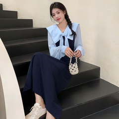 大码女装法式早秋显瘦气质假两件长款连衣裙微胖MM连衣裙穿搭拼接