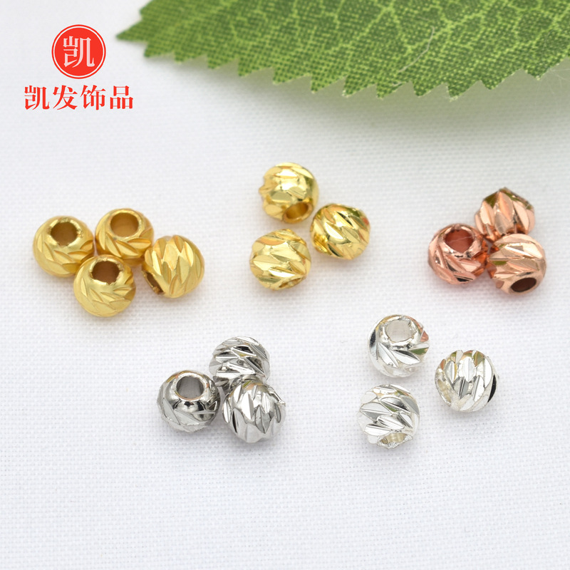 Copper Plated with 18K Gold, Color-Preserving Solid Watermelon Beads DIY Spacer Beads Bracelet Handmade Beading Accessories