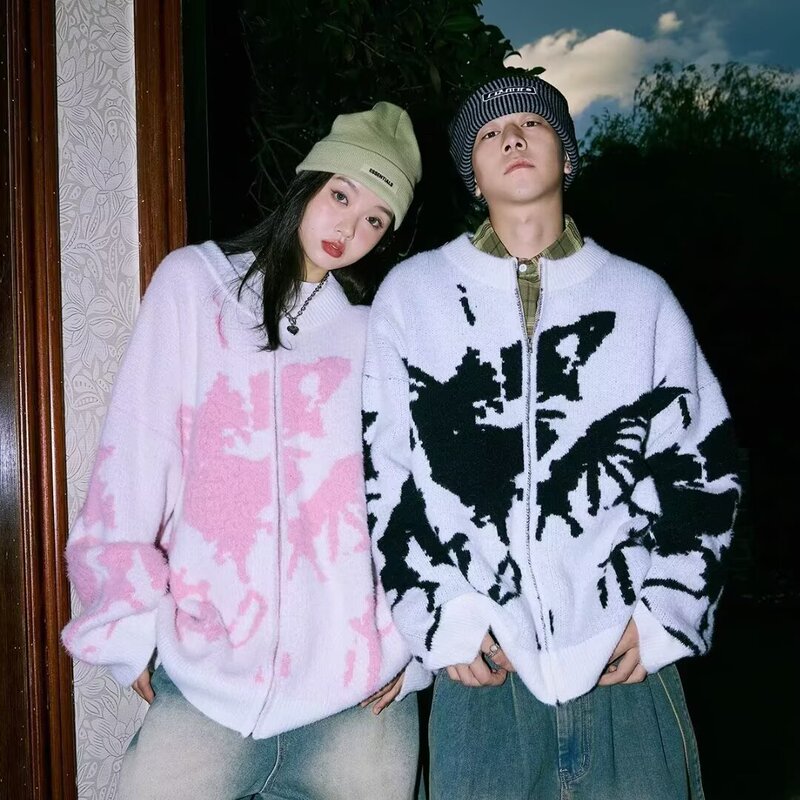 Hong Kong style zip-up sweater jacket for men, autumn and winter 2025 new model, color-blocking knitted cardigan, trendy brand couple's top