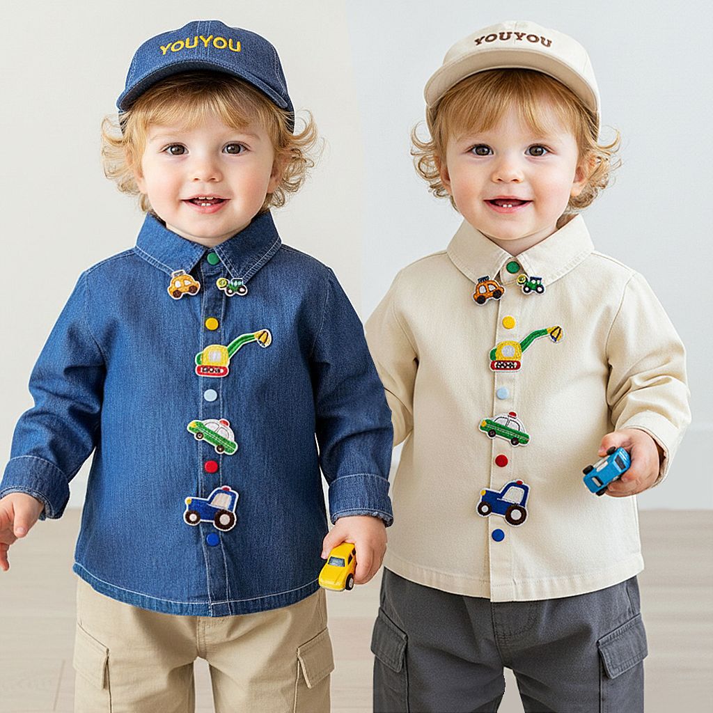 Japanese-Style Children's Clothing~ Spring and Autumn Popular Boys' Cute Car-Pattern Collared Shirt, Stylish Baby Shirt, Trendy Children's Shirt