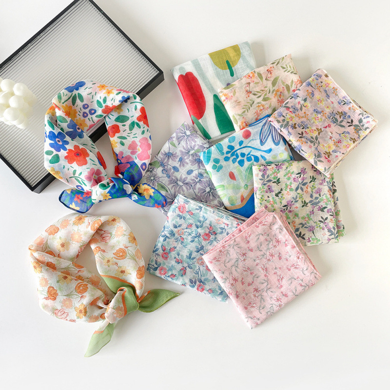Fresh and Sweet Small Silk Scarf 58 Cotton and Linen Square Scarf for Women, Versatile Spring & Fall Small Square Scarf, Neck Scarf, Decorative Scarf, Wholesale