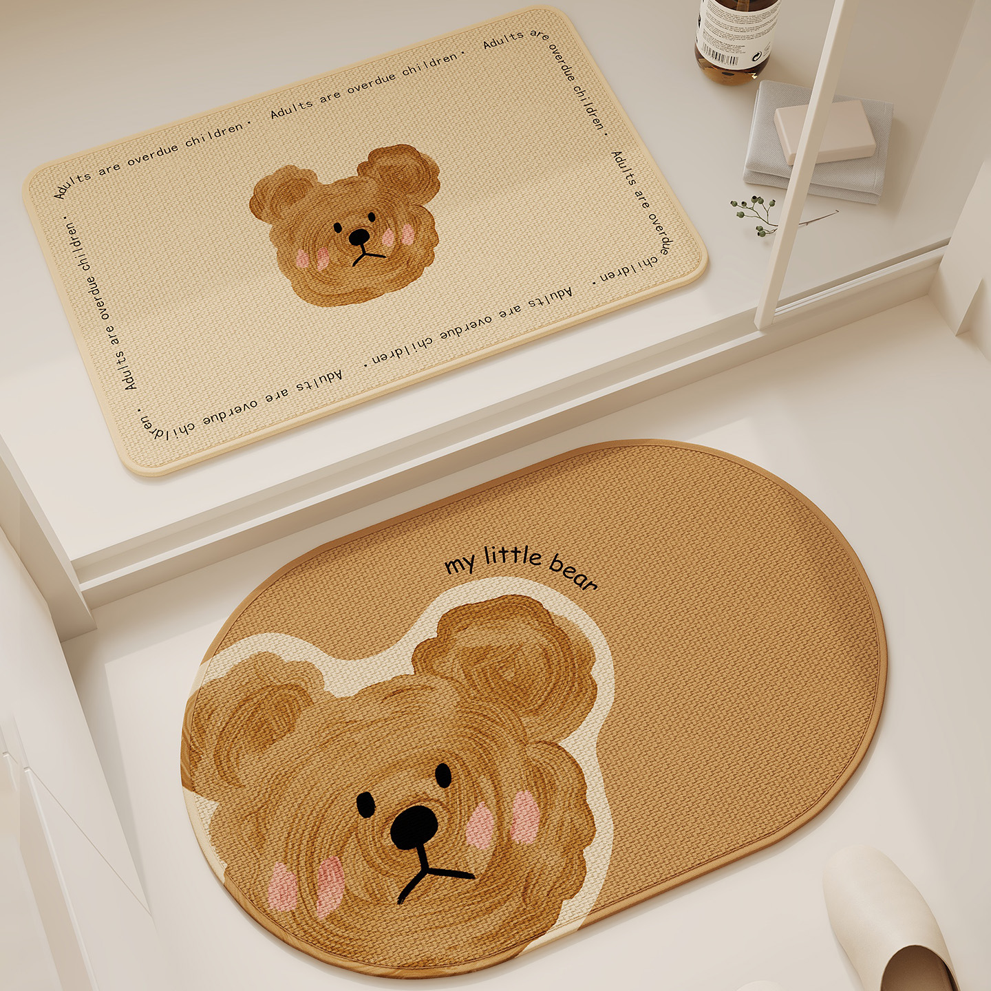 Cartoon Bathroom Floor Mat Linen Woven Absorbent Foot Mat Bathroom Toilet Door Non-Slip Mat Bathroom Floor Mat