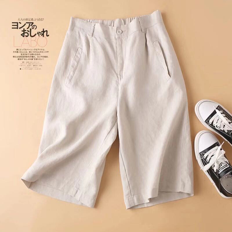 Loose Versatile Shorts for Women 2025 Summer New Casual Pants Women Solid Color Cotton Straight Pants Elastic Waist Pocket Thin Loose Versatile Shorts for Women 2025 Summer New Casual Pants Women Solid Color Cotton Straight Pants Elastic Waist Pocket Thin