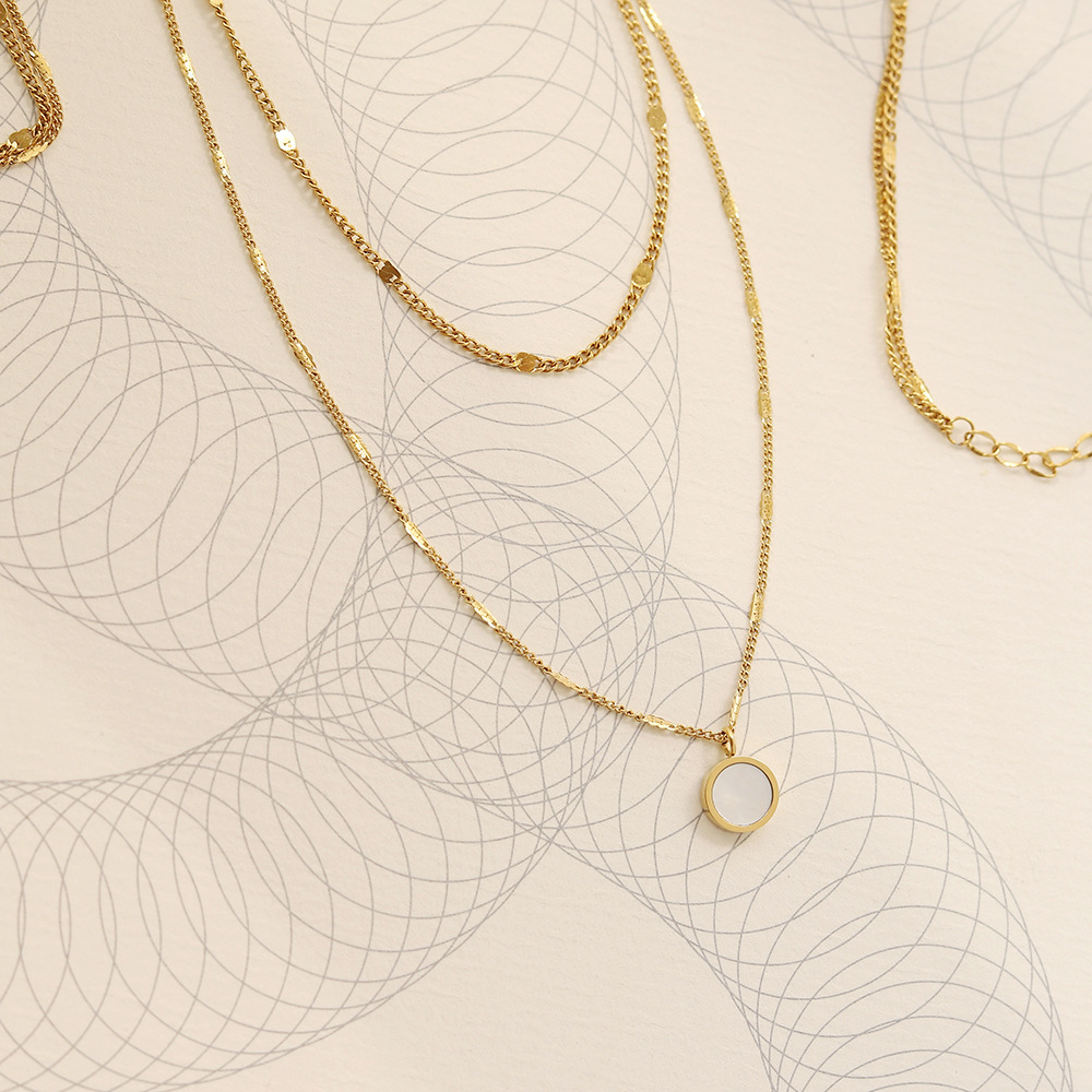 Fashion Round Titanium Steel Inlay Shell Layered Necklaces 1 Piece