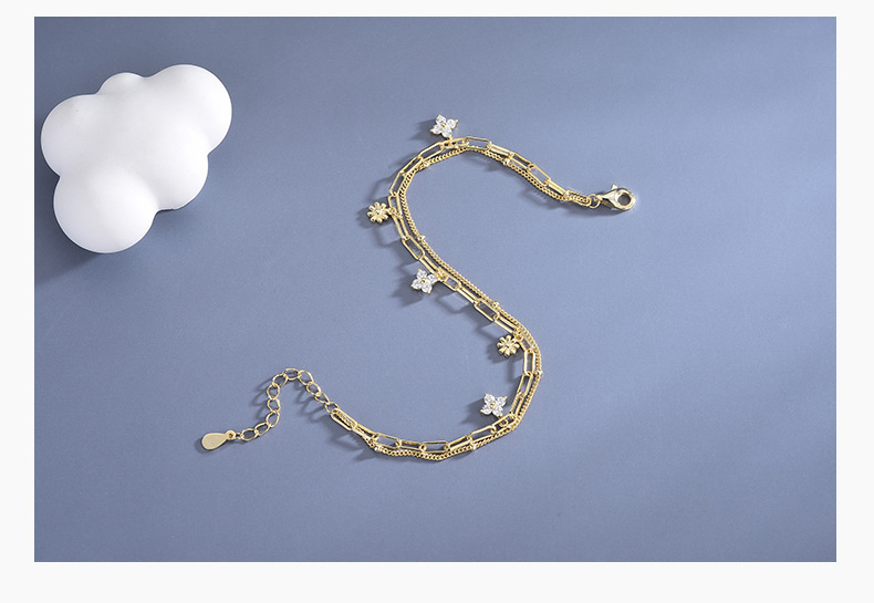 Style Simple Fleur Argent Sterling Incruster Zircon Bracelets display picture 1
