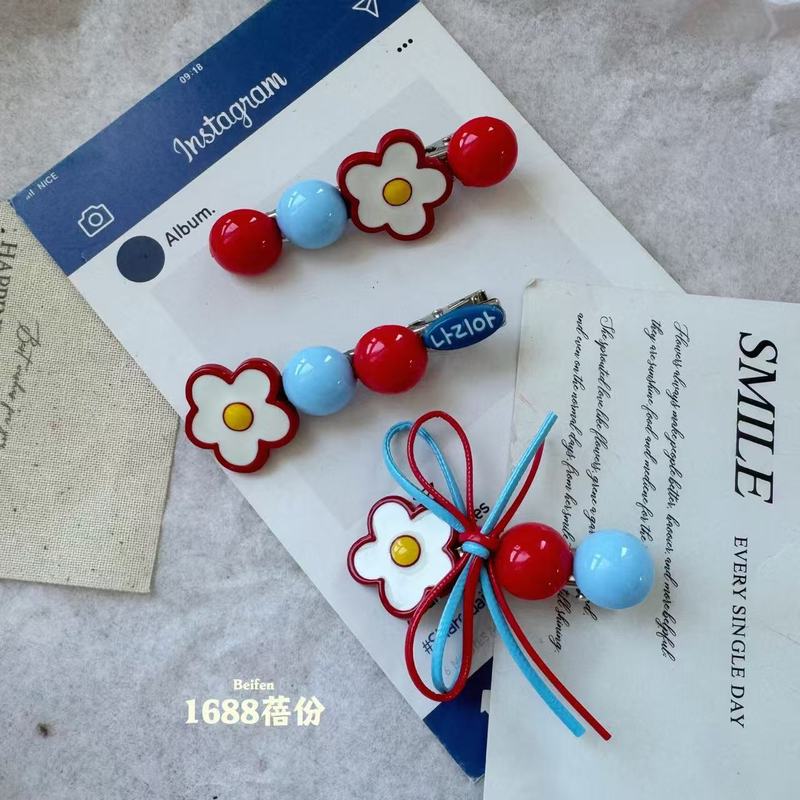 时尚红蓝撞色半圆花朵蝴蝶结发夹韩版高颜值少女心刘海侧边夹可爱|undefined