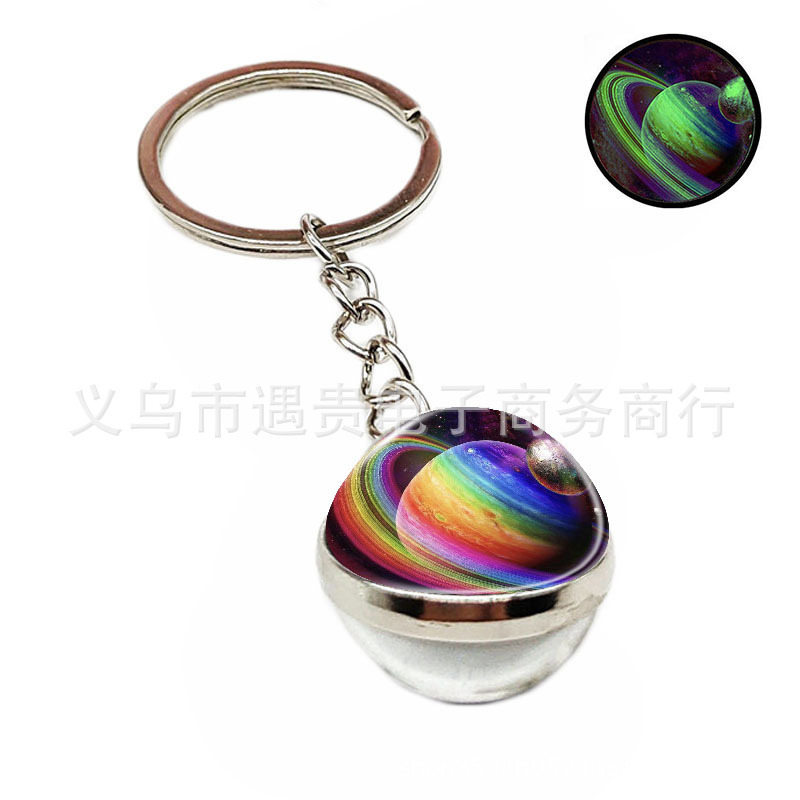 Universe Galaxy planet keychain solar system nebula Earth key chain glass ball pendant bag Car pendant