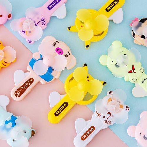 Cute cartoon hand-crank fan, summer hand-pumped manual mini fan, portable handheld push fan, QR code scanning for brand promotion, gift