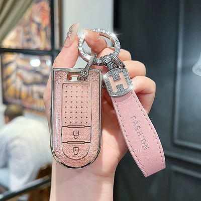 Bag Cover, Car key bag - beilu-model-a-smart-2-button-crystal-pink-single-shell-h-rope-diamond-buckle