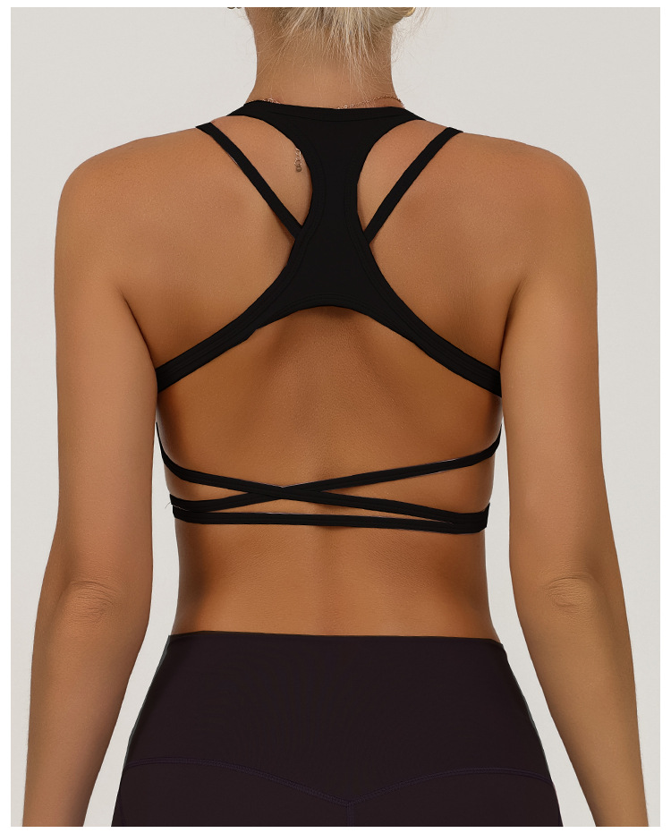 Bra de fitness transfronterizo barra con almohadilla de pecho desnuda yoga de belleza de espalda alta elástica chaqueta de secado rápido