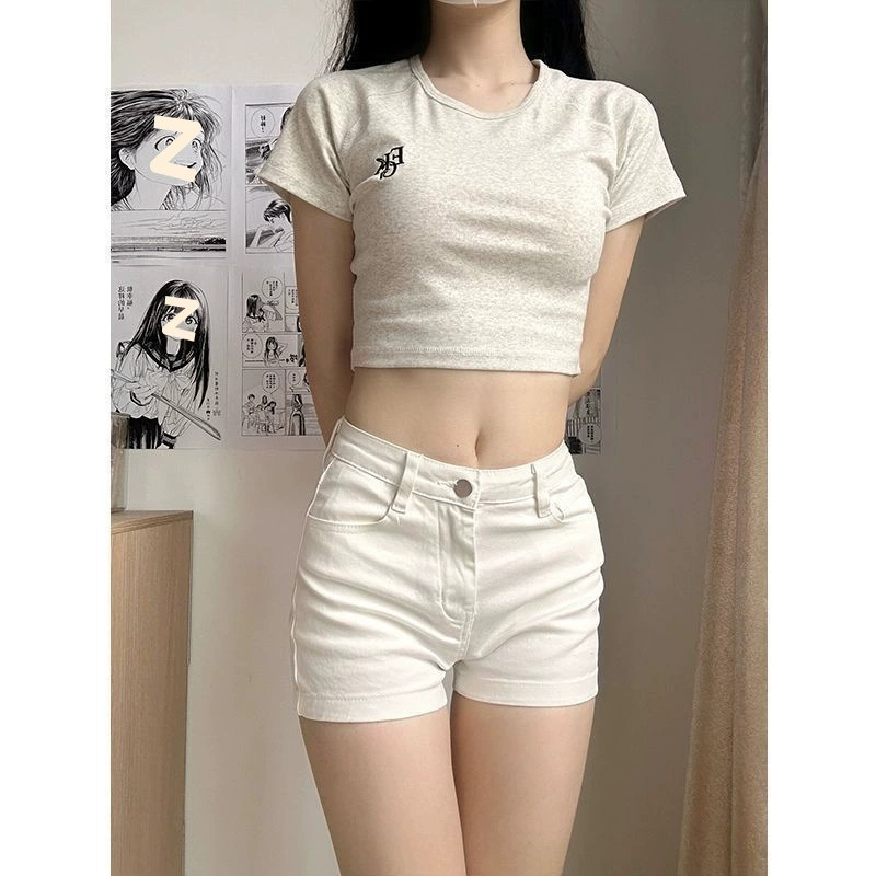 Маленькие белые джинсовые шорты с высокой талией женские летние новые ретро стройные прямые дикие тонкие бедра шорты