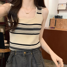 韩版高品质条纹无袖t恤女装夏季纯欲修身内搭显瘦针织吊带背心