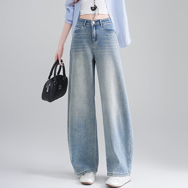 Authentic Wide-Leg Jeans for Women, Spring/Summer 2026, High-Waisted, Slimming, Loose Straight-Cut, Versatile, Retro, Hip-Covering, Curved-Leg Pants Authentic Wide-Leg Jeans for Women, Spring/Summer 2026, High-Waisted, Slimming, Loose Straight-Cut, Versatile, Retro, Hip-Covering, Curved-Leg Pants