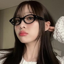韩系gm椭圆猫眼黑框素颜神器眼镜可配度数近视平光镜框架书呆子女