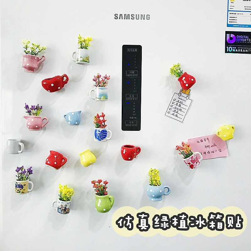 Оригинальная креативная декоративная магнитная мини-керамическая ваза 3D трехмерное моделирование маленьких цветов в горшках милая декоративная наклейка на холодильник