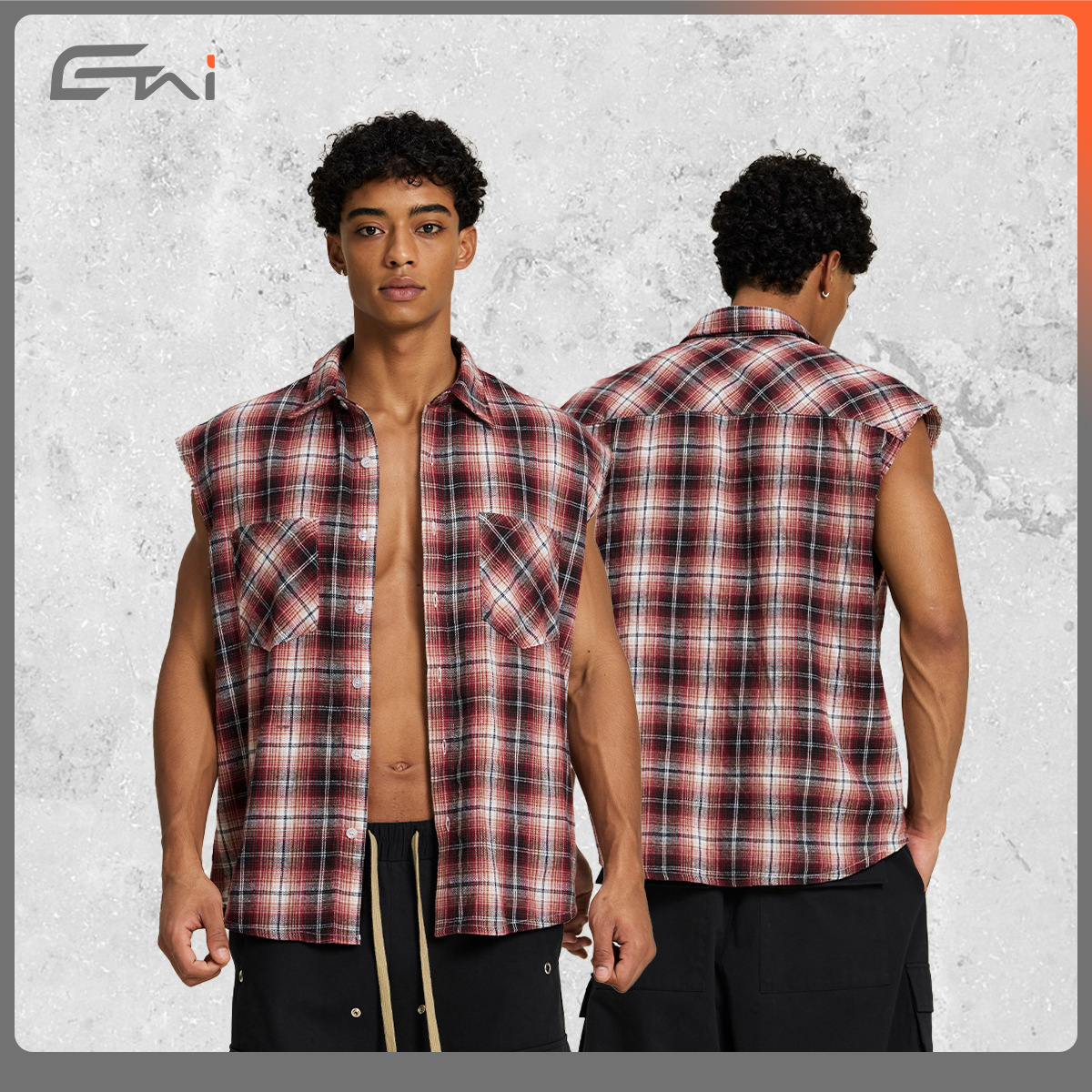 ETAI para hombre | Camisa a cuadros sin mangas con chaleco de marca de moda de verano Camisa casual de solapa suelta de alta calidad para hombre