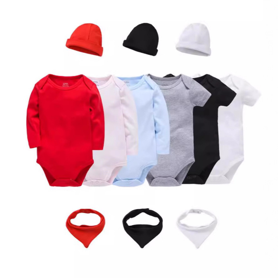 Cross-Border Plain Baby Bag One-Piece Short-Sleeved Children's Clothes Category a Boys and Girls Pure Color Harem Clothes Manufacturer