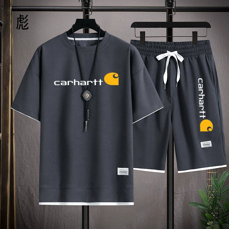 Трансграничная торговля Модный бренд Carhartt Летние тонкие вафельные шорты с короткими рукавами из двух предметов Мужская Новинка в гонконгском стиле