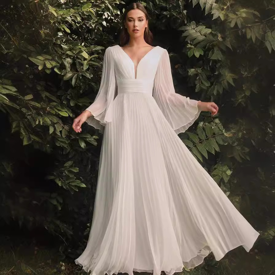 2022 europeo y americano transfronterizo Comercio exterior nueva ropa de mujer deseo Amazon sexy profundo V Vestido de manga larga vestido Delgado image 5