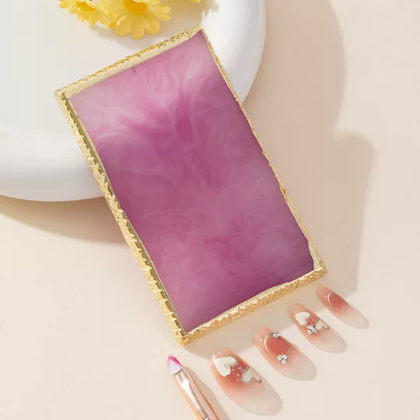 2026 New Rectangular Five-Color Gold-Edged Japanese-Style Nail Art Resin Palette Resin Agate Gold-Edged Color Mixing Display