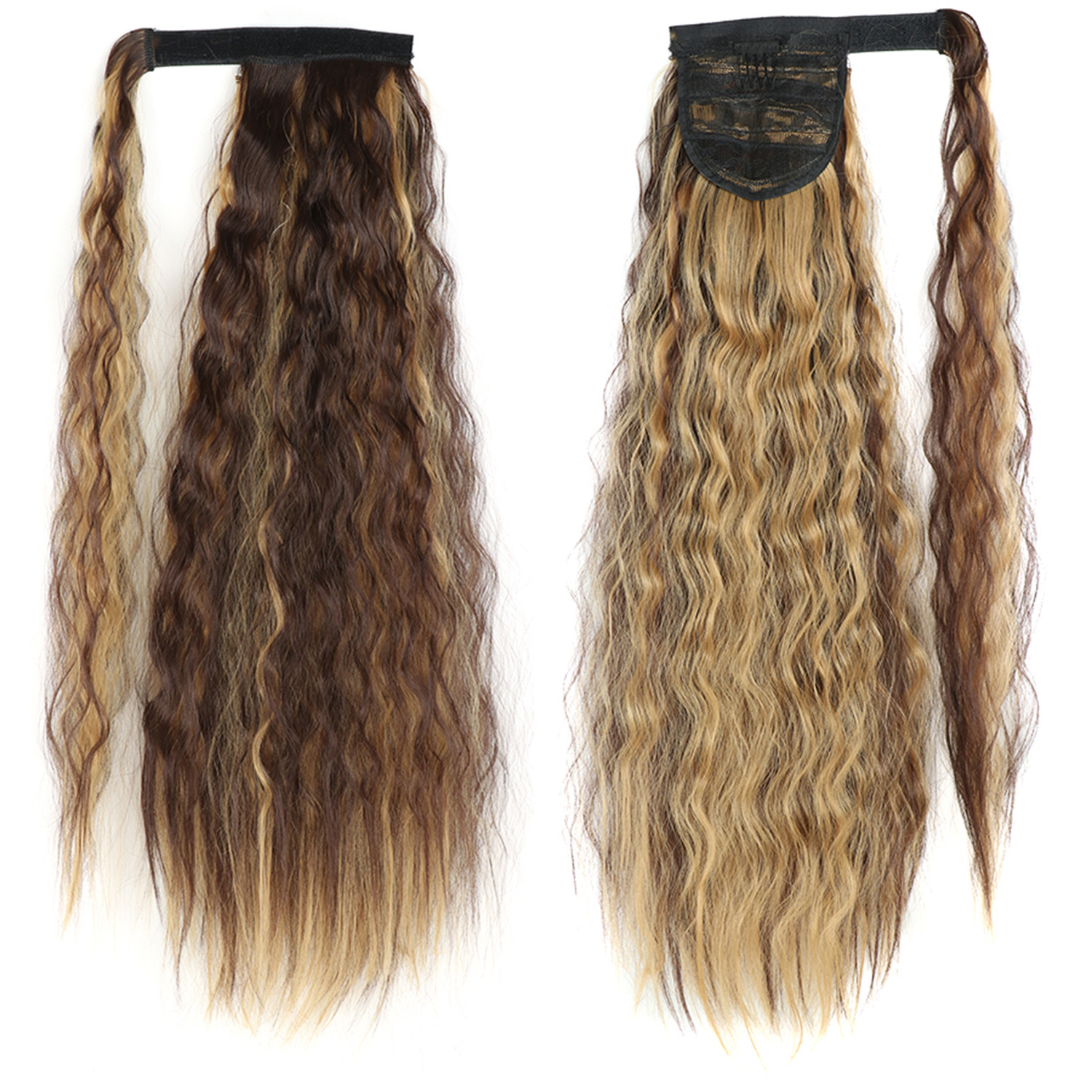 55CM seda europea y americana de alta temperatura velcro de maíz velcro de cabello largo rizado agua cola de caballo pelucas onduladas