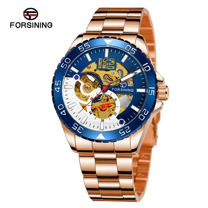 FORSINING8225 movimiento mecánico automático correa de acero puntero luminoso personalidad hueco fresco reloj los hombres