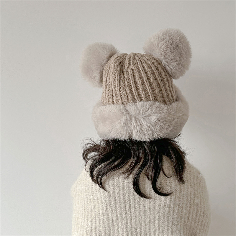 Unisex Children's hats Winter boys and girls ins plus cashmere knitted plush Lei Feng hat ear protection hat_voghion.com