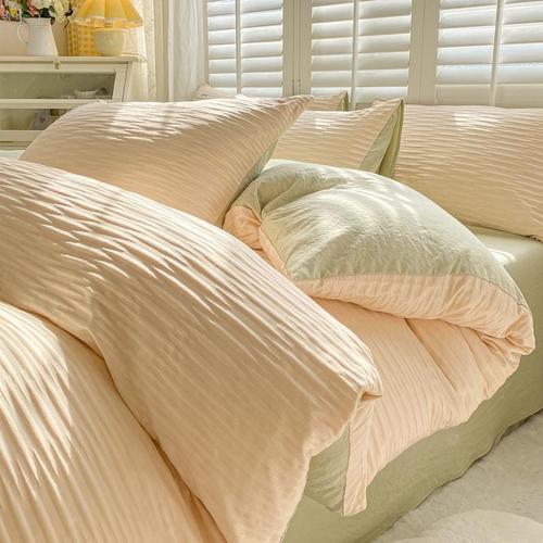 Ins Bubble Yarn Bed Sheet Four-Piece Set Wholesale Washable Cotton Quilt Cover Solid-Color Duvet Cover for Dormitory & Bed – 3-Piece Bedding Set with Fitted Sheet