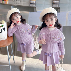 Girls' Autumn Set Baby Princess Dress Children's Sweater Two-Piece Set Little Girl Fall/Winter Stylish Fashion Kids' Clothing