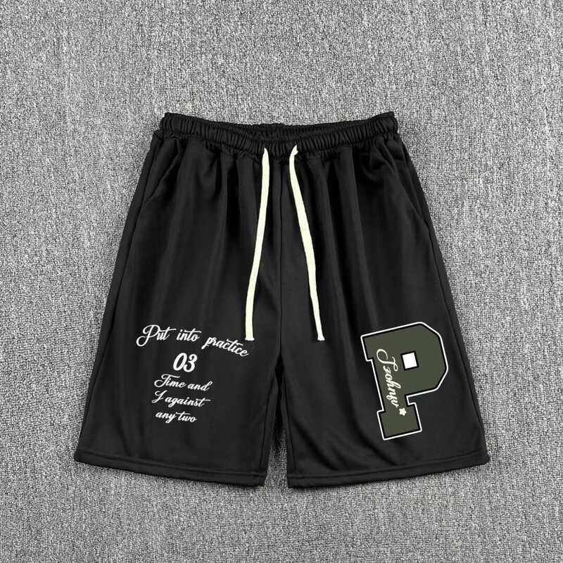 Foreign Trade Summer Hong Kong Style Street Casual Men's Shorts Drawstring Breathable Trendy Men's Pants Basketball Dash Sports Pants