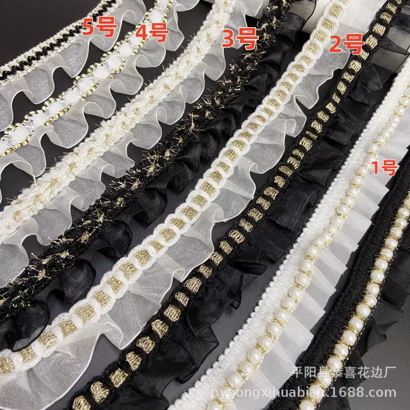 厂家现货直供小香风打皱花边 热卖3公分网纱打皱花边民族风装饰边