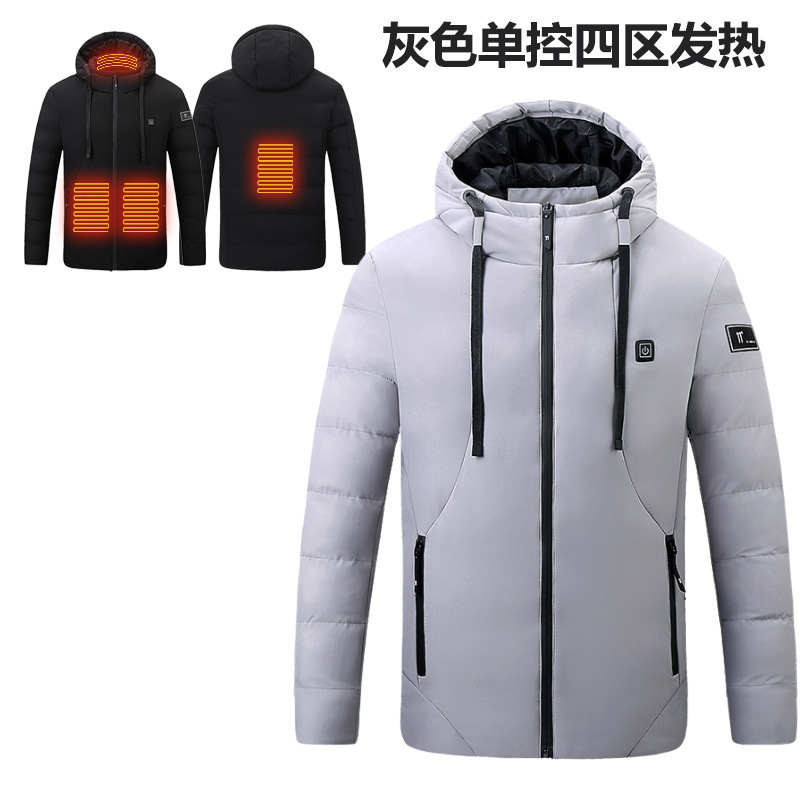 Chaquetas con calefacción de ocho zonas, ropa de pesca de invierno al aire libre, ropa a prueba de viento y caliente, chaqueta gruesa con capucha para hombres y mujeres, negro