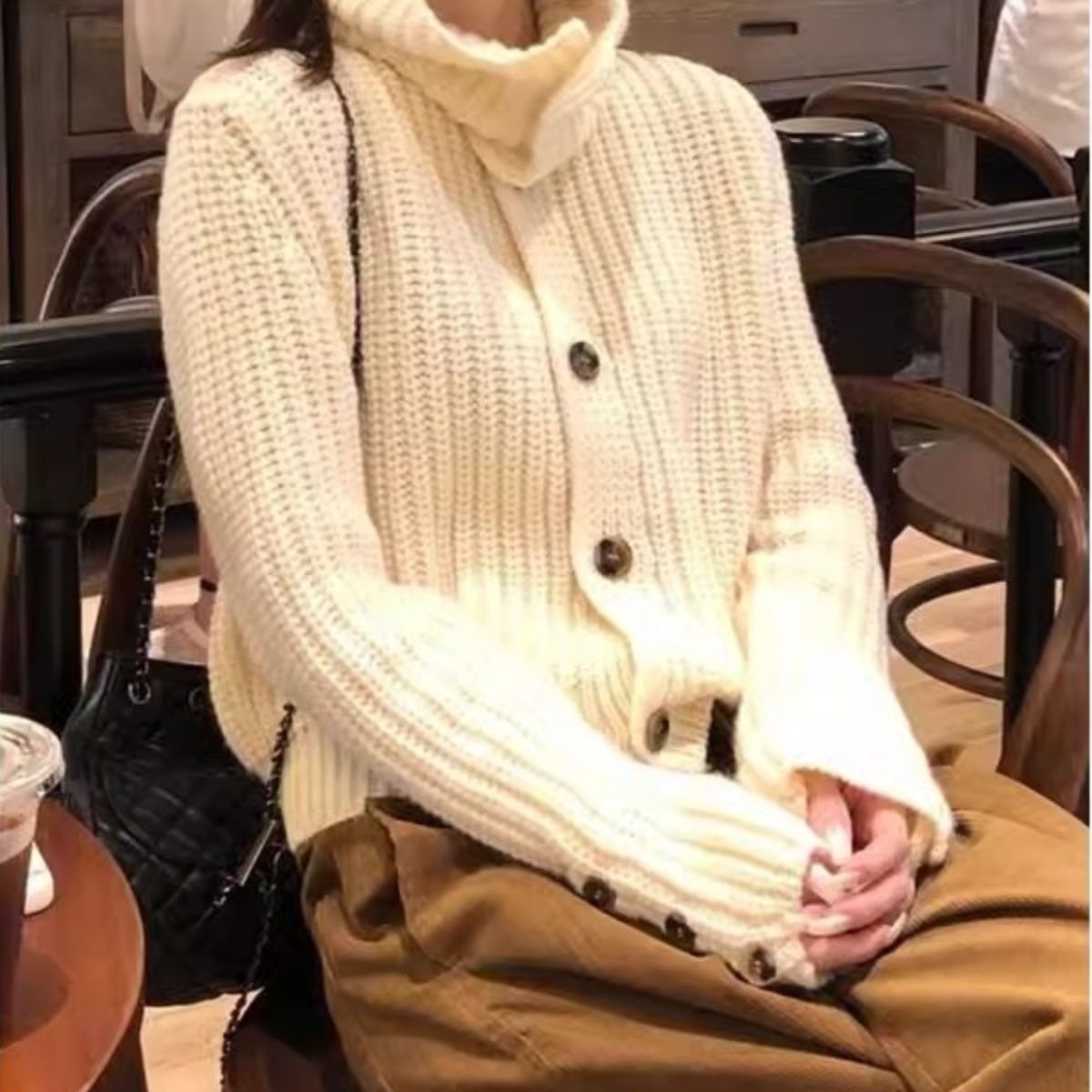 韩版温柔气质设计感高领针织开衫女秋冬新款宽松显瘦百搭毛衣外套