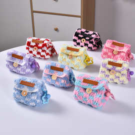 成品毛线编织棋盘格零钱包蓝牙耳机包多巴胺通用收纳袋送闺蜜礼物