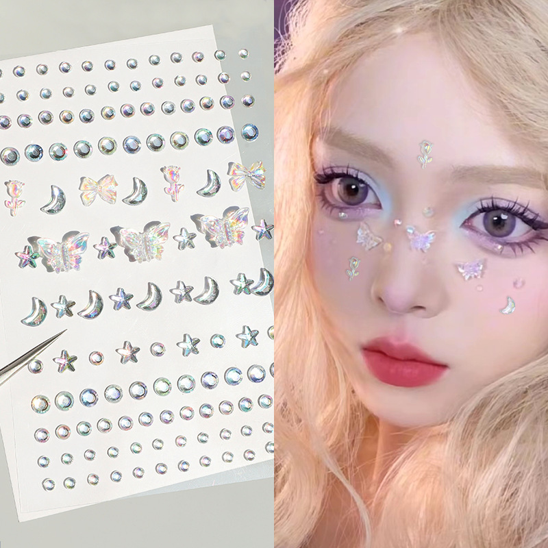 New Butterfly Love Flower Aurora Butterfly Children's Makeup Rhinestone Star Sticker Face Sticker Face Jewelry Eyebrow Sticker Pearl Sticker