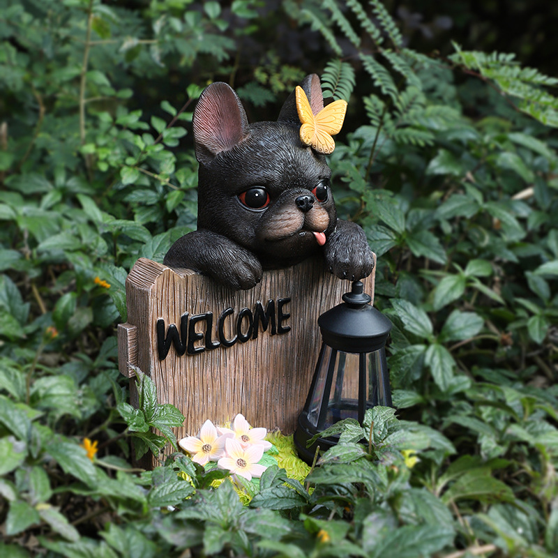 Jardín paisajismo colgante de dibujos animados jardinería decoración de resina artesanía jardín tarjeta de bienvenida lámpara solar de césped