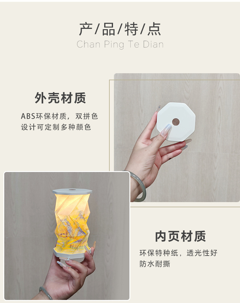 Creative Gift Mini Foldable Rotating LED Rechargeable Night Light Compact Ambiance Light Portable Cultural Creative Small Gift