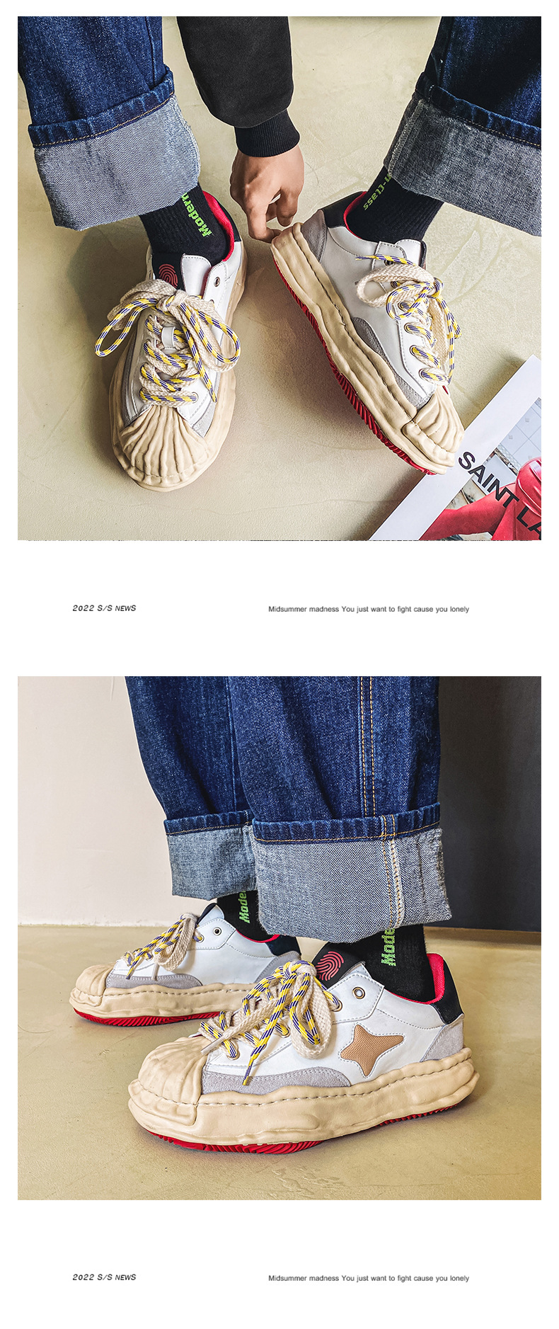 Neues Nischendesign: Sanyuan Kangyu Shell Head Dissolved Koreanische Sport- und Freizeit-Schnürschuhe mit dicker Sohle für Herren_voghion.com